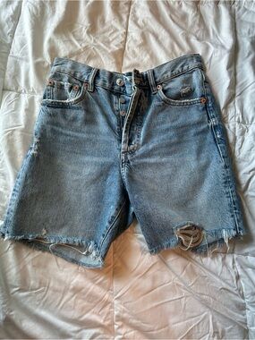 Mango Distressed Denim Shorts - Light Blue